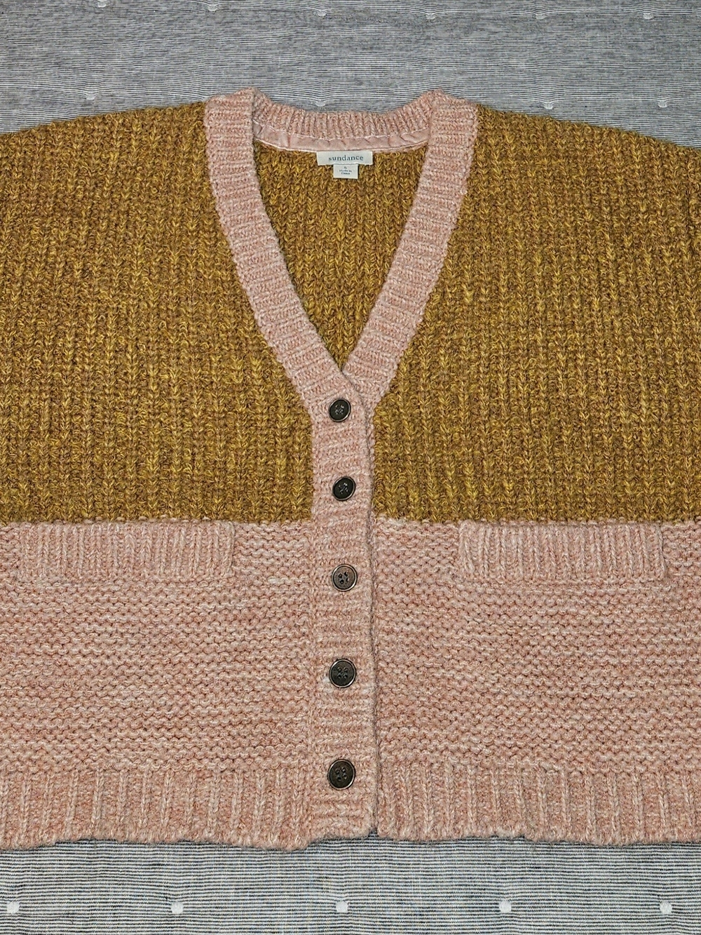 Sundance Two-Tone Mustard and Blush Knit Cardigan